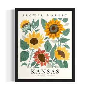 Kansas Flower Market States Art Print, Living Room Wall Art Poster, Original Painting Artwork Decor