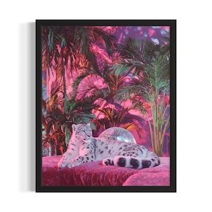 Snow Leopard Animal Disco Poster Art Print, Living Room Wall Art Poster, Original Painting Artwork Decor