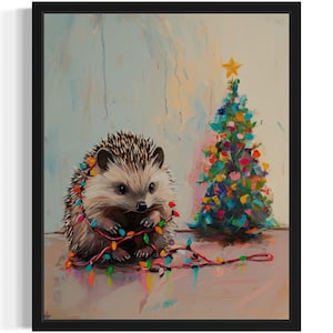 Hedgehog Animal Christmas Poster Art Print, Living Room Wall Art Poster, Original Painting Artwork Decor