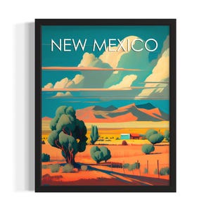New Mexico Retro Vintage States Poster Art Print, Living Room Wall Art Poster, Original Painting Artwork Decor