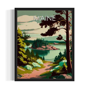 Maine Scenery States Art Print, Living Room Wall Art Poster, Original Painting Artwork Decor