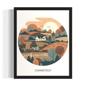 Connecticut E States Art Print, Living Room Wall Art Poster, Original Painting Artwork Decor