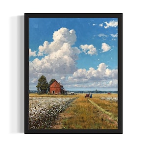 Impression d'art d'états de plantation de coton du Mississippi, affiche d'art de mur de salon, décoration d'oeuvre de peinture originale