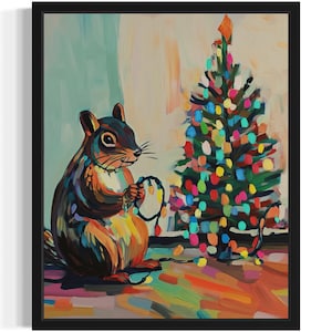 Squirrel Animal Christmas Poster Art Print, Living Room Wall Art Poster, Original Painting Artwork Decor
