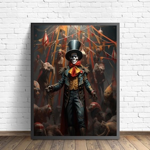 Sinister Circus Art Print, Scary Spooky Haunted Gothic Wall Art Painting Decor Photo