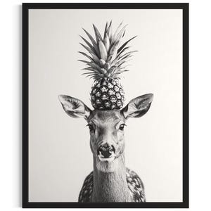 Deer Kitchen Animals Poster Art Print, Kitchen Wall Art Poster, Original Painting Artwork Decor
