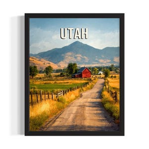 Pôster de arte impressa dos estados rurais de Utah, pôster de arte de parede para sala de estar, decoração de pintura original