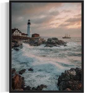 Maine Portland Head Lighthouse  States Art Print, Living Room Wall Art Poster, Original Painting Artwork Decor