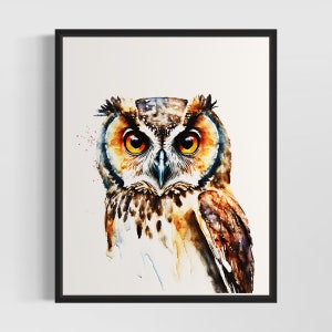 Wood Owl Watercolor Art Print, Wood Owl Wall Art Poster, Original Artwork  by Artist