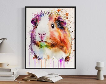 Guinea Pig Watercolor Art Print, Guinea Pig Painting Wall Art Decor,  Original Artwork by Artist