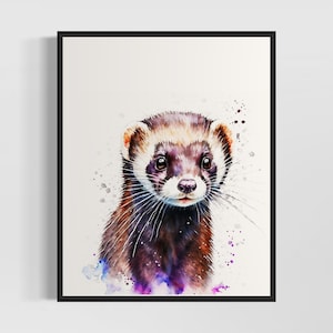 Ferret Watercolor Art Print, Ferret Painting Wall Art Decor, Original Artwork  by Artist