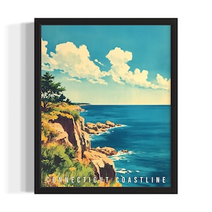 Connecticut Coastline States Art Print, Living Room Wall Art Poster, Original Painting Artwork Decor