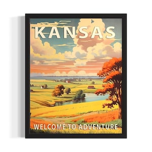 Kansas Scenery States Art Print, Living Room Wall Art Poster, Original Painting Artwork Decor