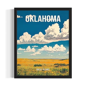 OKlahoma Great Plains States Poster Art Print, Living Room Wall Art Poster, Original Painting Artwork Decor