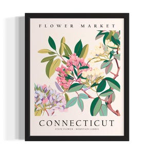 Connecticut Flower Market States Art Print, Living Room Wall Art Poster, Original Painting Artwork Decor