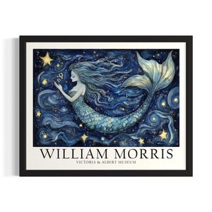 Mermaid William Morris Sea Creatures Poster Art Print, Living Room Wall Art Poster, Original Painting Artwork Decor