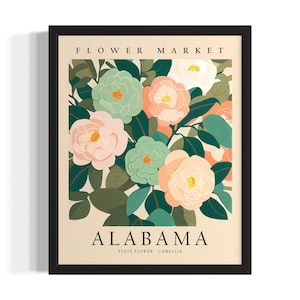 Impressão artística dos estados do mercado de flores do Alabama, pôster de arte de parede para sala de estar, decoração de pintura original