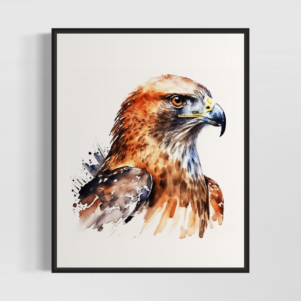 Hawk Watercolor Art Print, Hawk Seal Painting Wall Art Decor, Original Artwork  by Artist