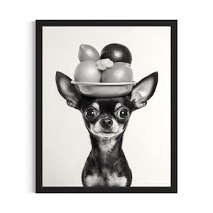 Chihuahua with Fruit Plate Kitchen Dog Poster Art Print, Kitchen Wall Art Poster, Original Painting Artwork Decor