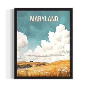 Maryland Piedmont Plateau States Art Print, Living Room Wall Art Poster, Original Painting Artwork Decor