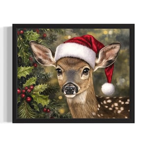 Deer Christmas Animals Poster Art Print, Living Room Wall Art Poster, Original Painting Artwork Decor
