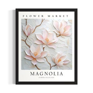 Magnolia Flower 3D Poster Art Print, Living Room Wall Art Poster, Original Painting Artwork Decor