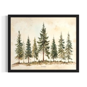 Fir Trees Poster Art Print, Living Room Wall Art Poster, Original Painting Artwork Decor