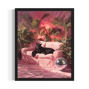 Black Panther Animal Disco Poster Art Print, Living Room Wall Art Poster, Original Painting Artwork Decor