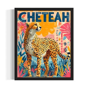 Cheetah Pop Art Animal Poster Art Print, Living Room Wall Art Poster, Original Painting Artwork Decor