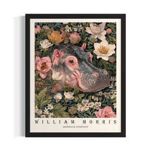 Hippo William Morris Animal Poster Art Print, Living Room Wall Art Poster, Original Painting Artwork Decor