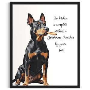 Doberman Pinscher Dog Kitchen Poster Art Print, Living Room Wall Art Poster, Original Painting Artwork Decor