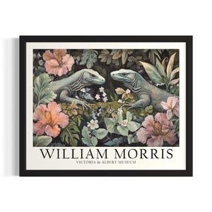 Komodo Dragon William Morris Animal Poster Art Print, Living Room Wall Art Poster, Original Painting Artwork Decor