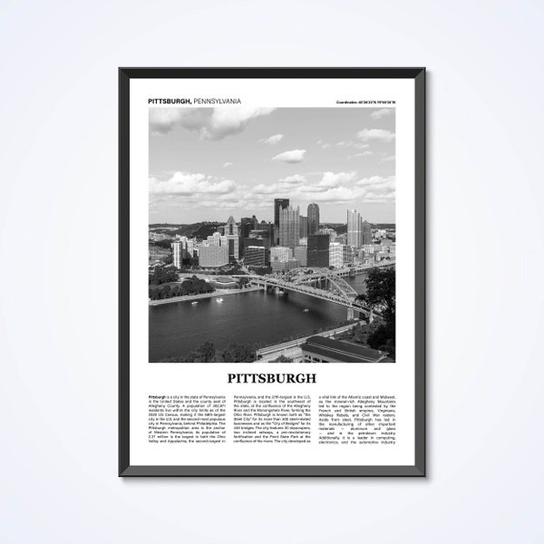 Affiche noir et blanc de Pittsburgh, Pittsburgh, impression de Pennsylvanie, Pittsburgh Photo Art Home Decor cadeaux, affiche de voyage de Pittsburgh