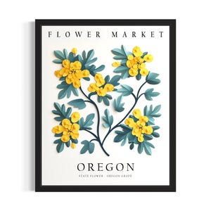 Oregon State Flower Market Poster Art Print, Living Room Wall Art Poster, Original Painting Artwork Decor