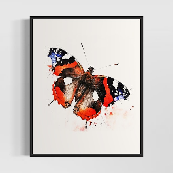 Red Admiral Butterfly Art Print, Red Admiral Butterfly Painting Wall Art Poster, Original Artwork  by Artist