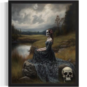 Widow Ghost Art Print, Scary Spooky Gothic Wall Art Painting Decor Photo