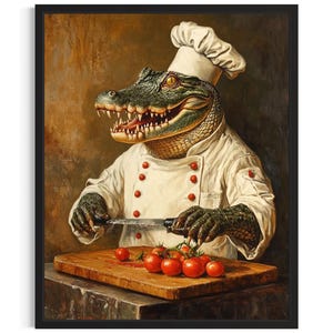 Alligator Animal Chef Poster Art Print, Kitchen Wall Art Poster, Original Painting Artwork Decor