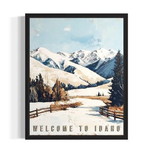 Idaho Winter States Art Print, woonkamer muurkunstposter, origineel schilderij artwork decor