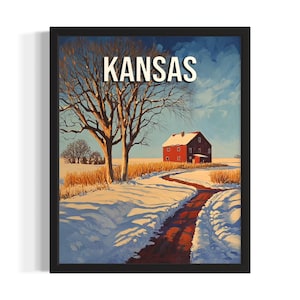 Kansas Winter States Art Print, Living Room Wall Art Poster, Original Painting Artwork Decor