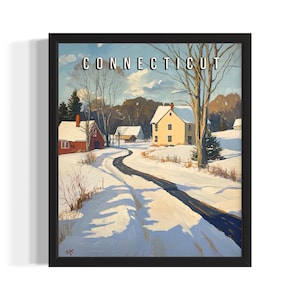 Connecticut Winter States Art Print, Living Room Wall Art Poster, Original Painting Artwork Decor