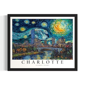 Pôster de arte impressa dos estados de Charlotte, Carolina do Norte, pôster de arte de parede para sala de estar, decoração de pintura original