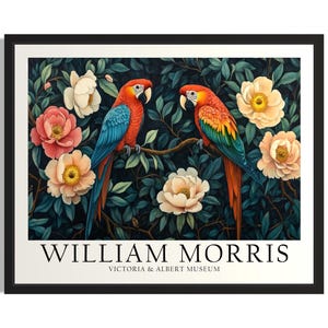 Parrots William Morris Birds Poster Art Print, Living Room Wall Art Poster, Original Painting Artwork Decor