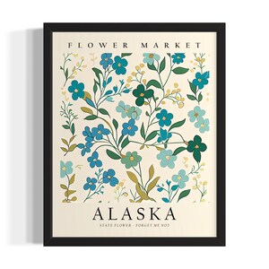 Alaska Flower Market States Art Print, Living Room Wall Art Poster, Original Painting Artwork Decor