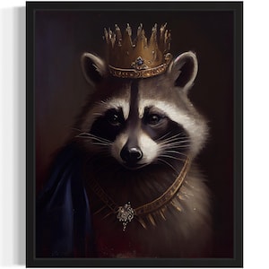 Waschbär mit Krone Kunstdruck, Gruselige Gruselige Gothic Wand Kunst Gemälde Dekor Foto