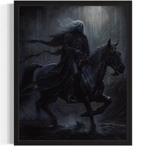 Black Dark Knight Art Print, Scary Spooky Gothic Wall Art Painting Decor Photo