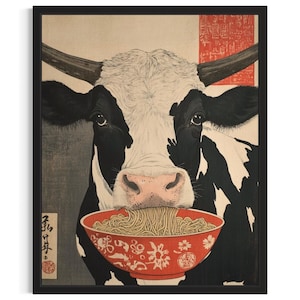 Cow Animal Kitchen Ramen Poster Art Print, Kitchen Wall Art Poster, Original Painting Artwork Decor