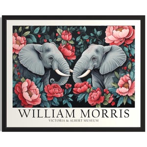Elephant William Morris Animals Poster Art Print, Living Room Wall Art Poster, Original Painting Artwork Decor