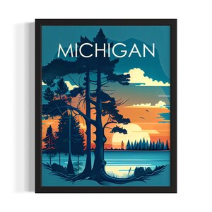 Póster artístico de Michigan Retro States, póster de arte mural para sala de estar, pintura original decorativa
