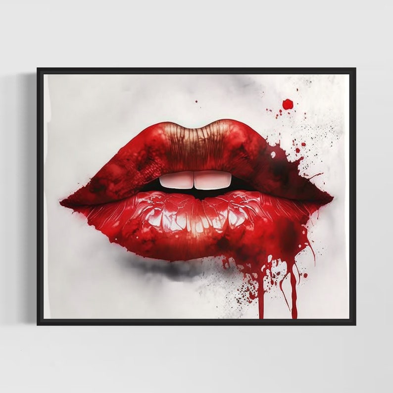 Red Lips Art Print Red Lips Painting Wall Art Poster Etsy