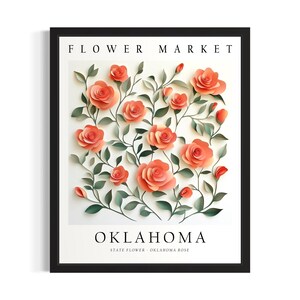 Oklahoma State Flower Market Poster Art Print, Living Room Wall Art Poster, Original Painting Artwork Decor